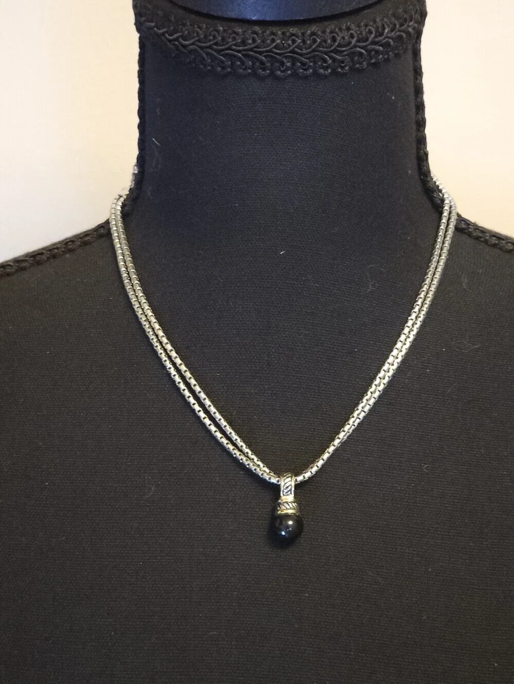 Premier Designs Double Strand Necklace With Enhanced Polished Black Bead Pendant